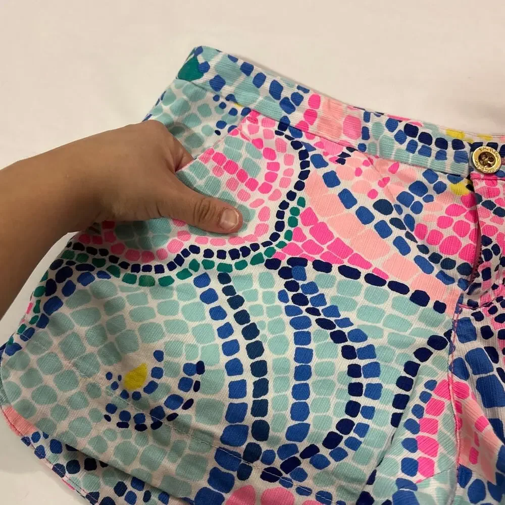 Lilly Pulitzer Womens 2 Cotton Adie Shorts Wave Print Summer Vacation Resortwear